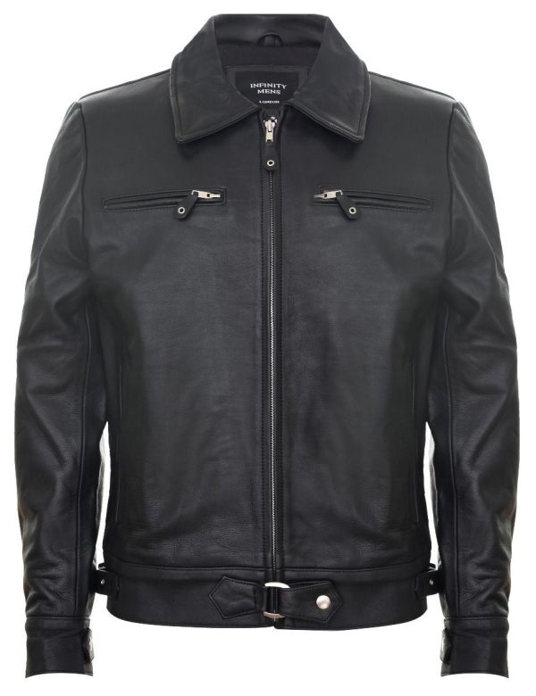 Mens Black Cowhide Leather Harrington Jacket-Skipton
