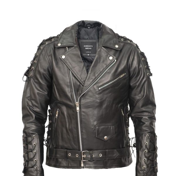 Mens Vintage Brando Leather Biker Jacket-Sandwich