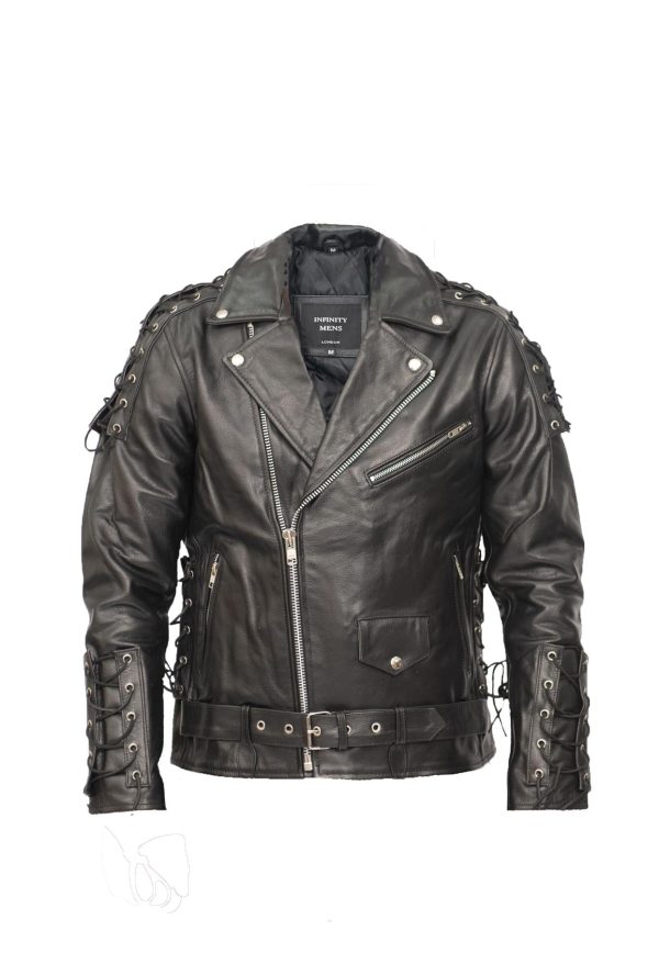 Mens Vintage Brando Leather Biker Jacket-Sandwich