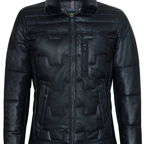 Mens Leather Quilted Puffer Biker Jacket - Thornton