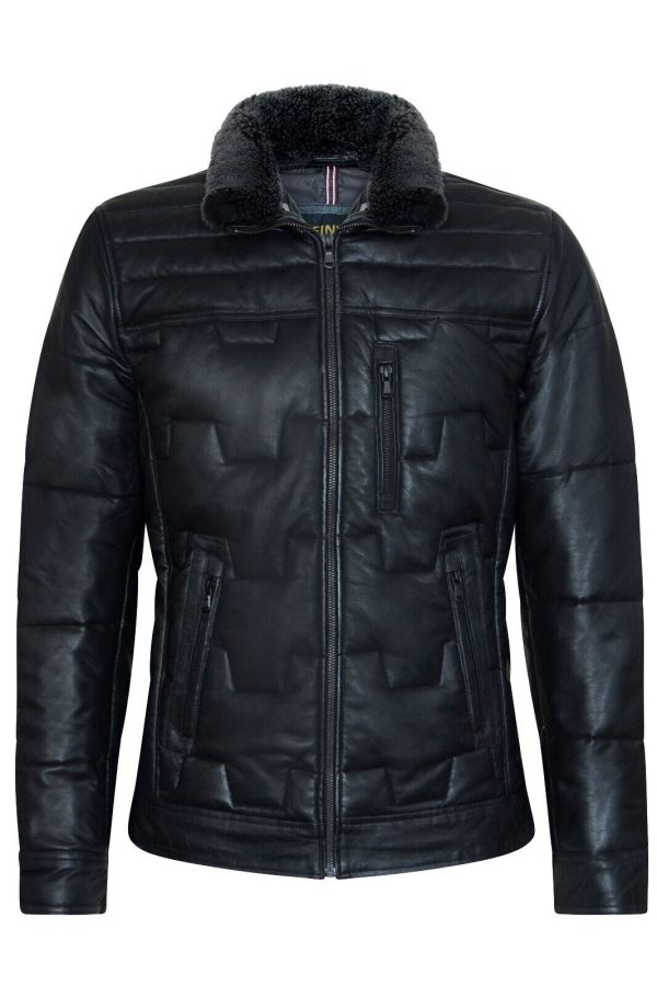 Mens Leather Quilted Puffer Biker Jacket - Thornton