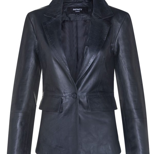 Womens One Button Leather Blazer Jacket-Newhaven