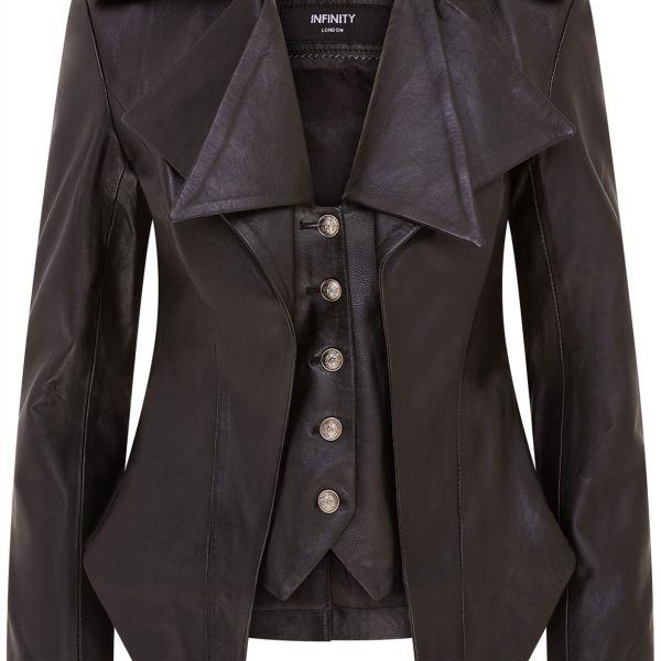Womens Gothic Mid-Length Edwardian Leather Jacket - Sandvika