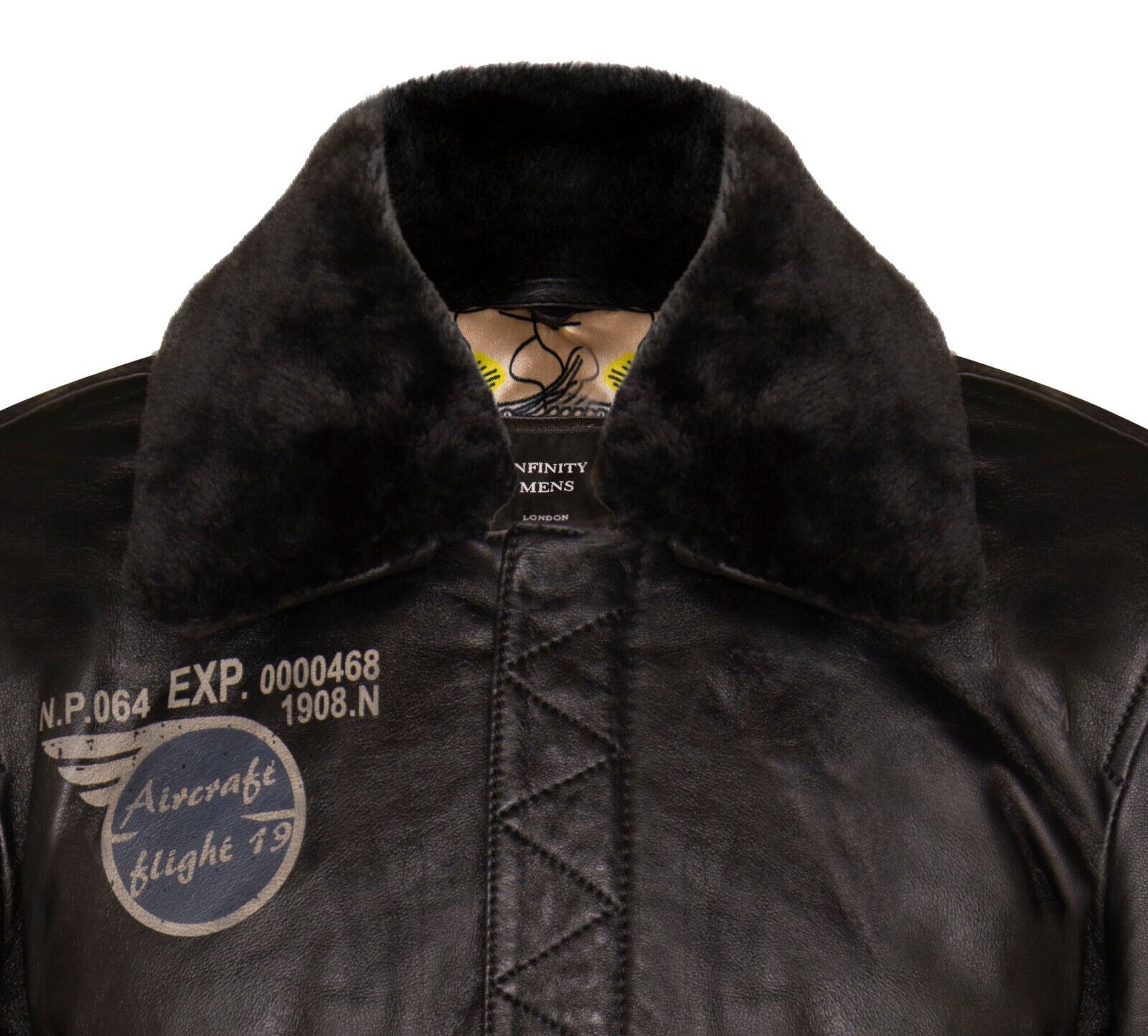 Mens Printed Leather Pilot Bomber Jacket - Croydon - Image 4