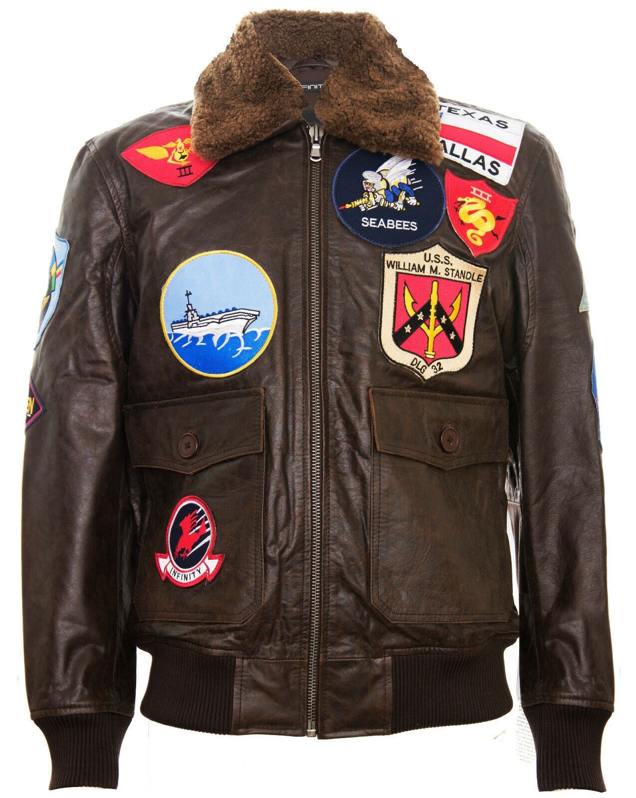 Mens A2 Top Gun Leather Bomber Jacket-Camborne - Image 5