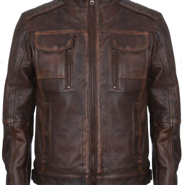 Men Vintager Classic Leather Biker Jacket-Southwick