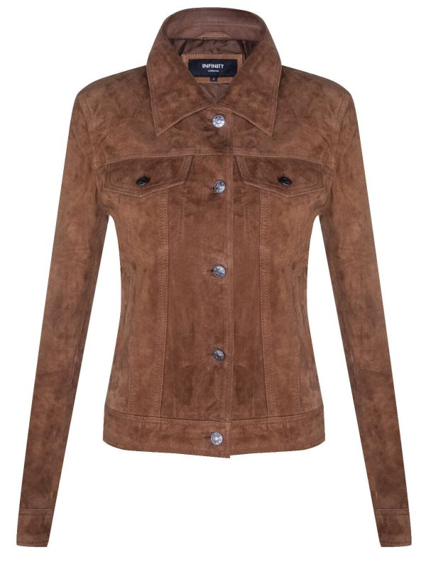 Womens Classic Suede Trucker Jeans Jacket-Neston