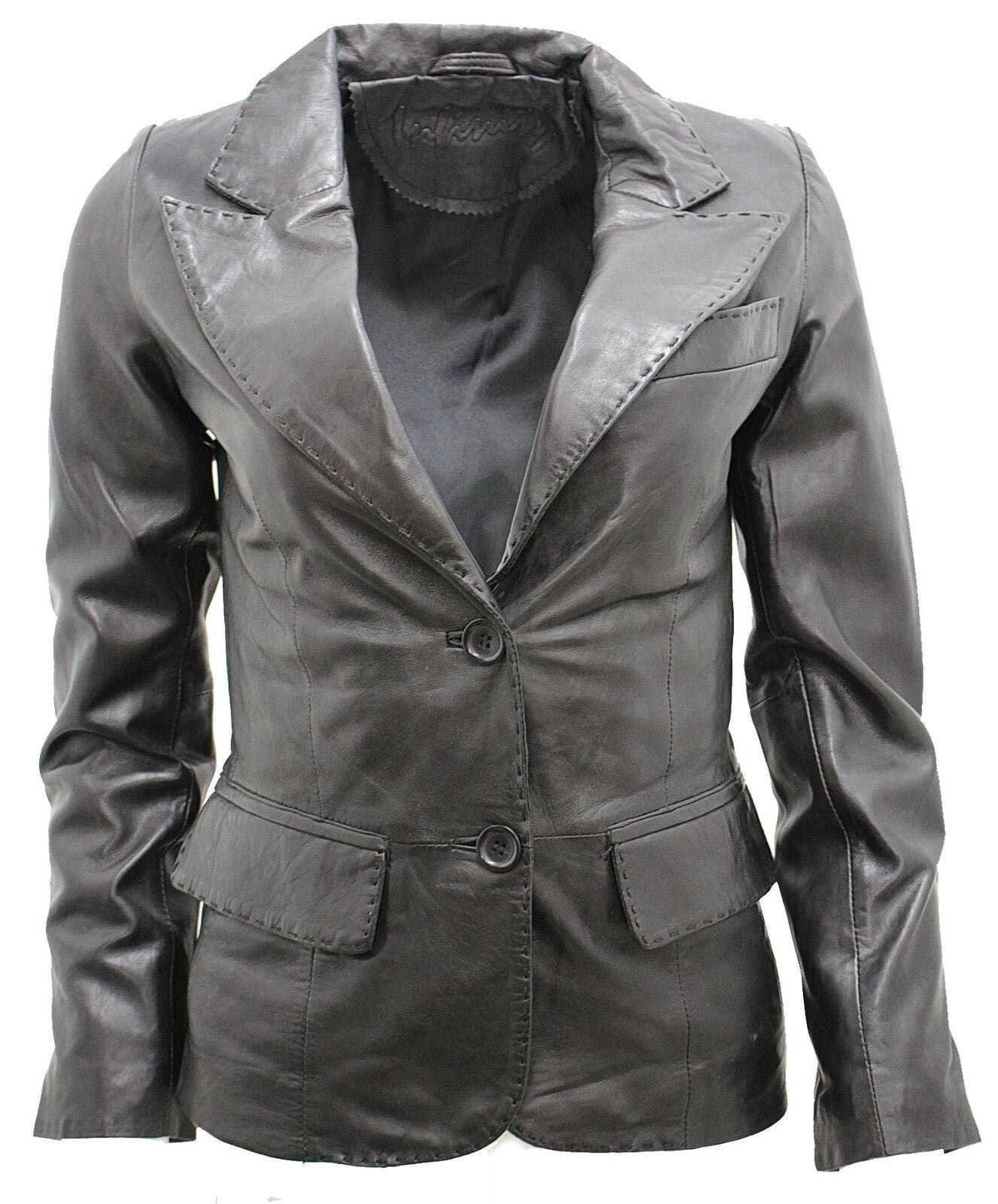 Womens 2 Button Leather Blazer Jacket-Newport - Image 11