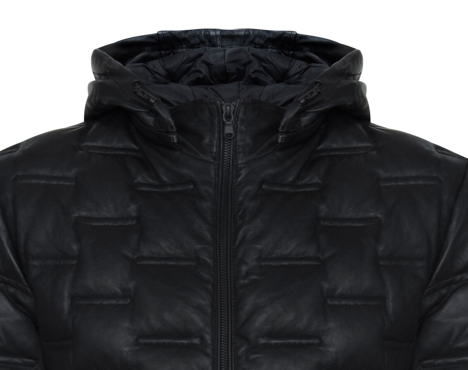 Mens Hooded Puffer Leather Bomber Jacket - Tadley - Image 4