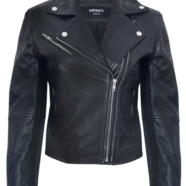 Womens Red Leather Retro Biker Jacket-Madeley