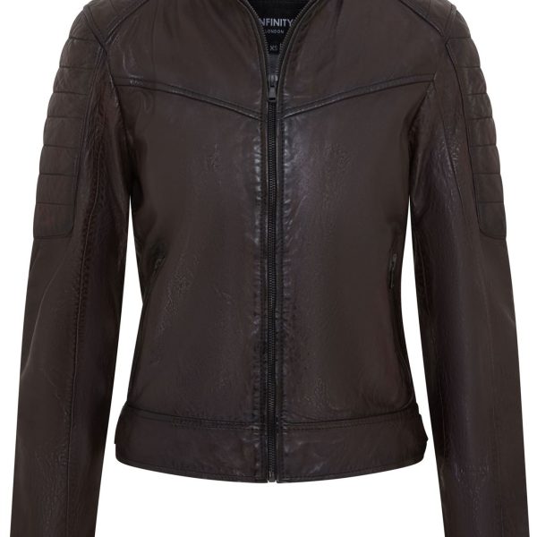 Womens Retro Quilted Leather Biker Jacket - Horten