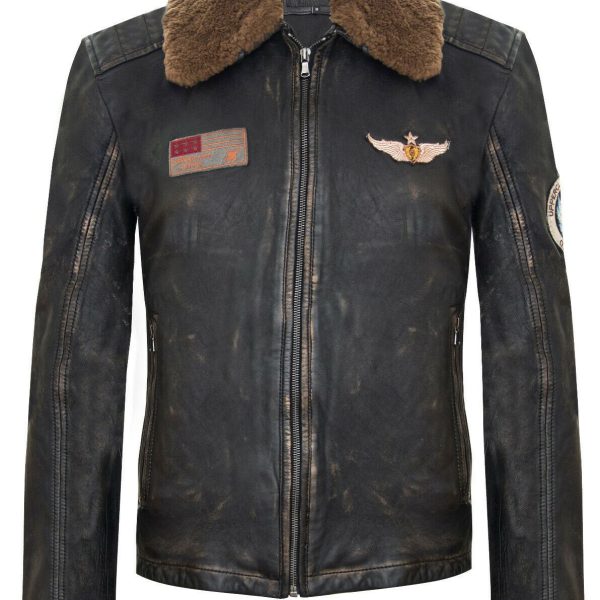 Mens Badged Leather Vintage Black Jacket-Chesham