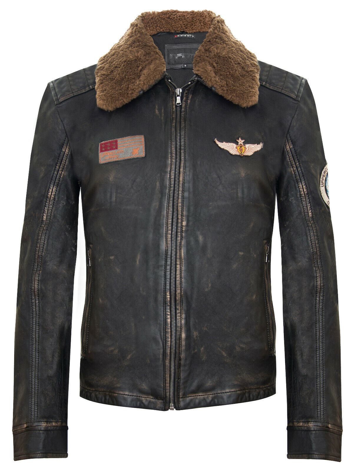 Mens Badged Leather Vintage Black Jacket-Chesham