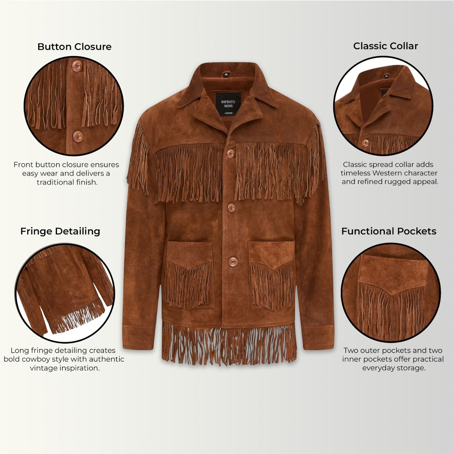 Men's Retro Cowboy Suede Leather Fringe Jacket - Western - Image 4