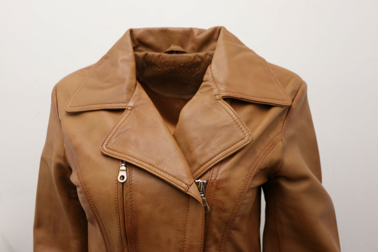 Womens Md Length Leather Biker Jacket-Okehampton - Image 8
