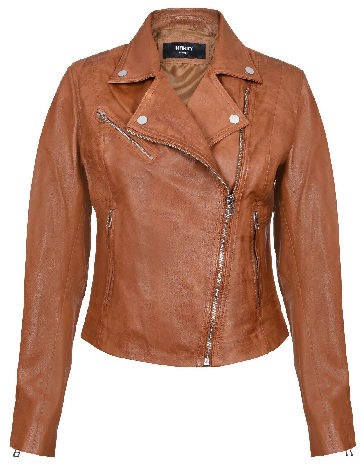 Womens Smart Leather Biker Jacket-Matlock - Image 9