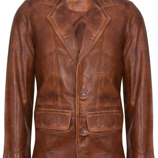 Mens Tan Leather Vintage Blazer Jacket-Dursley