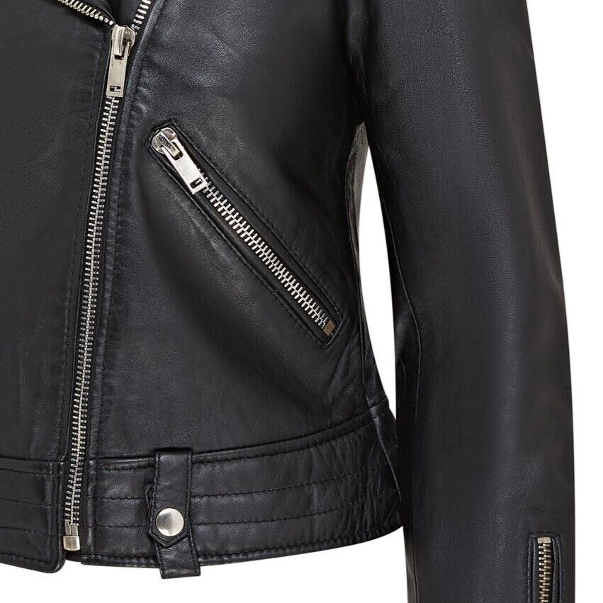 Womens Black Leather Brando Jacket - Washington - Image 5