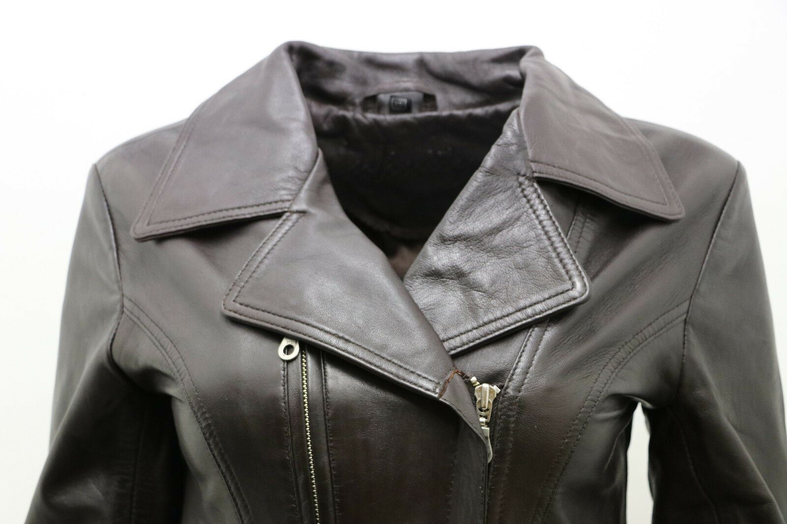 Womens Md Length Leather Biker Jacket-Okehampton - Image 4