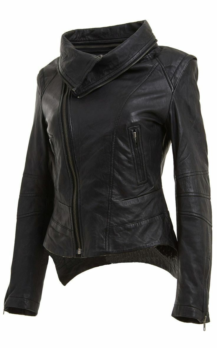 Womens Snap-off collar Leather Biker Jacket-Maidstone - Image 2