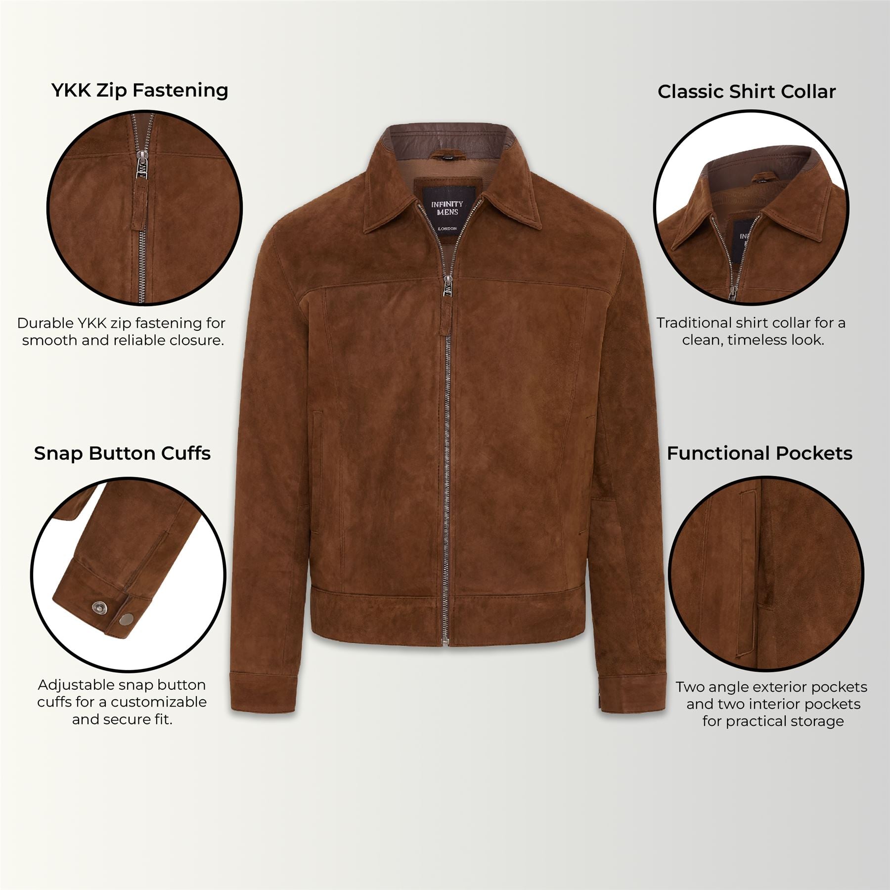 Mens Retro Classic Suede Leather Harrington Biker Jacket - Bryne - Image 8