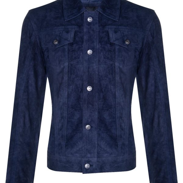 Mens Suede Leather Denim Jeans Jacket-Dover