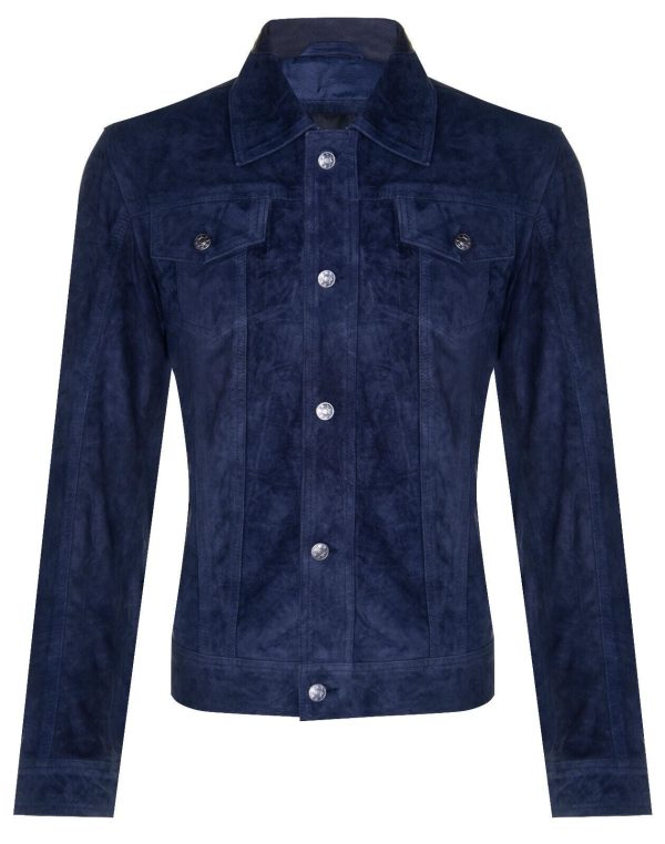 Mens Suede Leather Denim Jeans Jacket-Dover