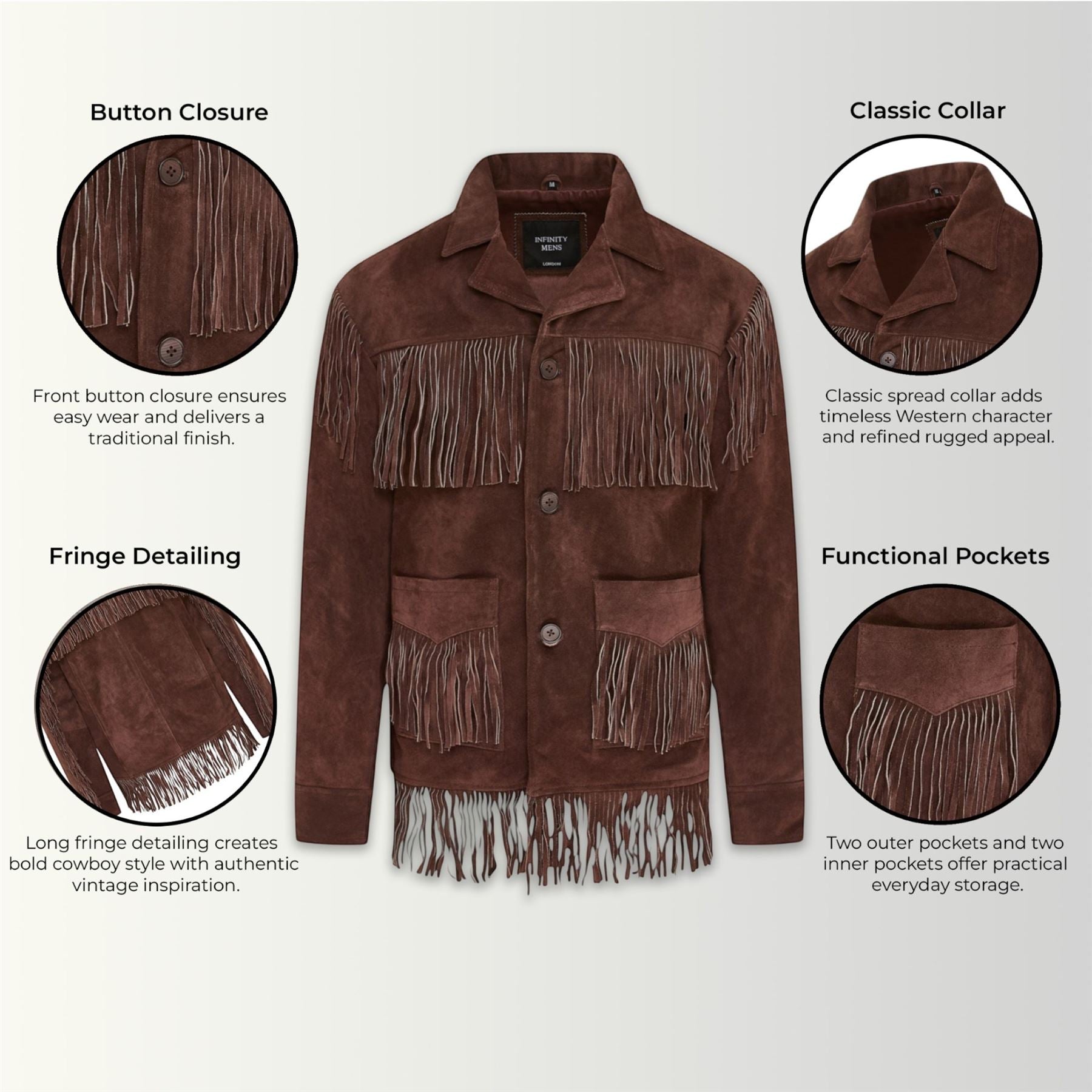 Men's Retro Cowboy Suede Leather Fringe Jacket - Western - Image 11