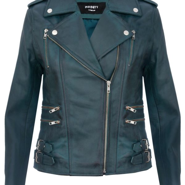 Womens Leather Brando Biker Jacket-Loddon