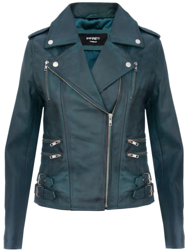 Womens Leather Brando Biker Jacket-Loddon