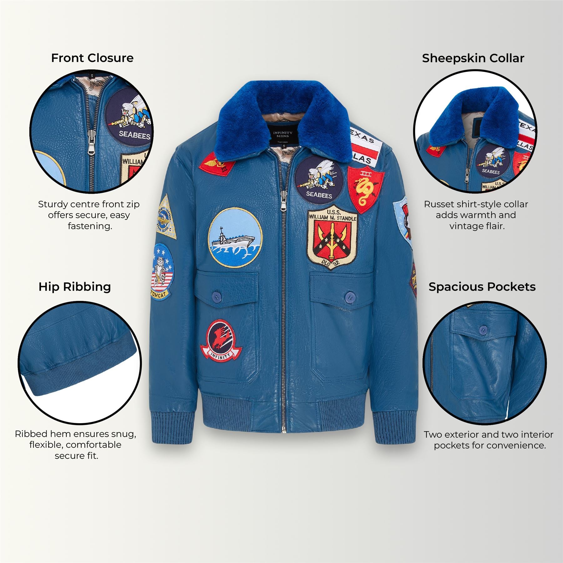 Mens A2 Top Gun Leather Bomber Jacket-Camborne - Image 24