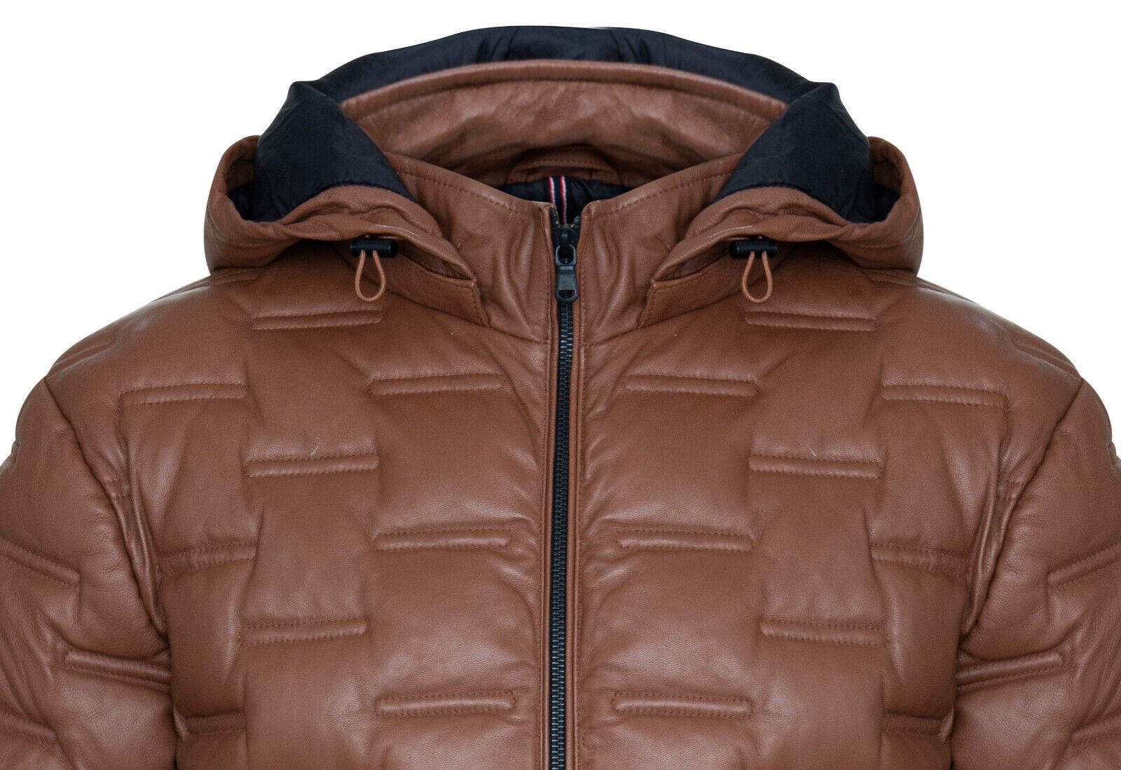 Mens Hooded Puffer Leather Bomber Jacket - Tadley - Image 8