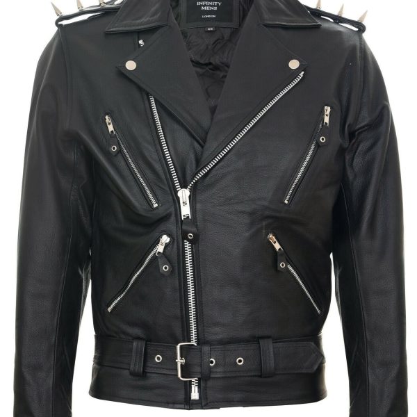 Men's  Brando  Black ''Ghostrider'' Spiked Leather Biker Jacket-Shefford