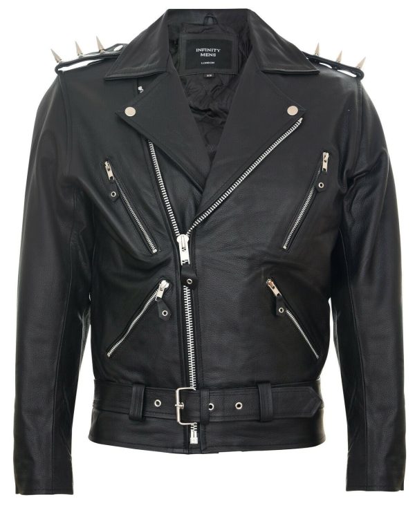 Men's Brando Black ''Ghostrider'' Spiked Leather Biker Jacket-Shefford
