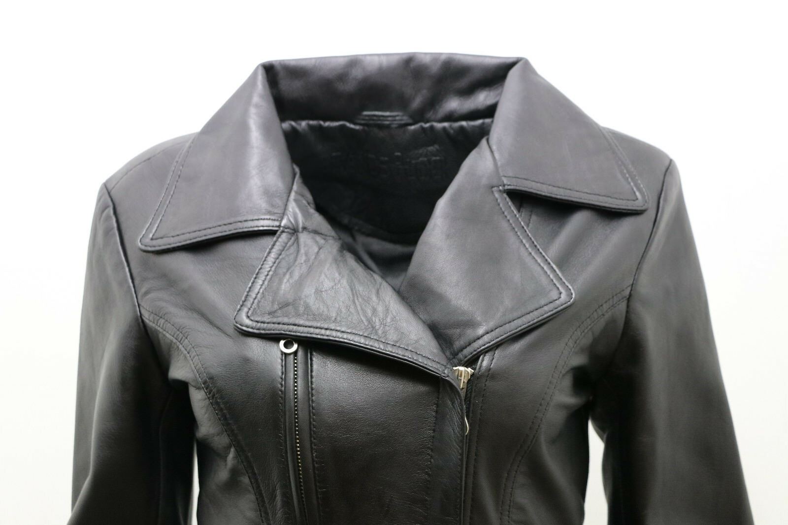 Womens Md Length Leather Biker Jacket-Okehampton - Image 13