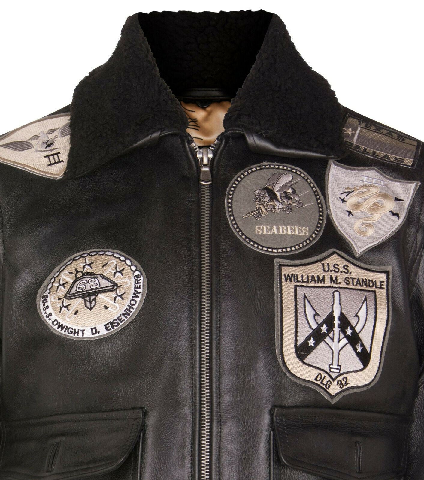 Mens A2 Top Gun Leather Bomber Jacket-Camborne - Image 4