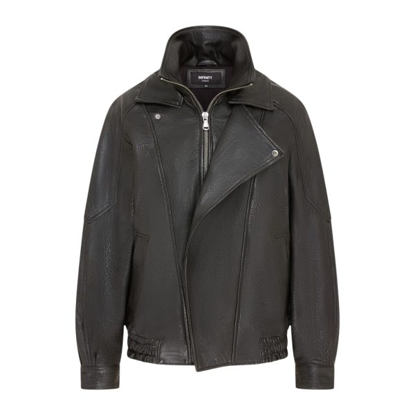 Womens Leather Biker Blouson Oversized Jacket - Big Bomber