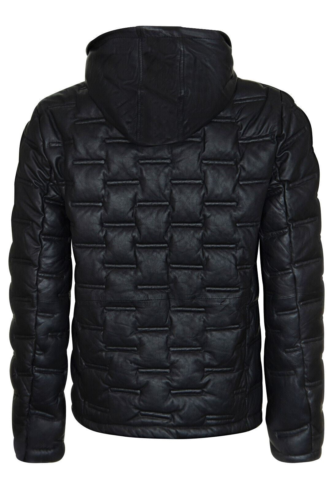 Mens Hooded Puffer Leather Bomber Jacket - Tadley - Image 3