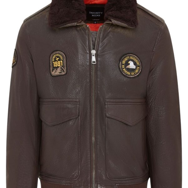 Men's Leather Bomber Sheepskin Collar G-1 Aviator Jacket - Linear