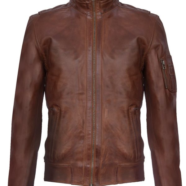Mens Smart Leather Varsity Bomber Jacket-Chesterfield