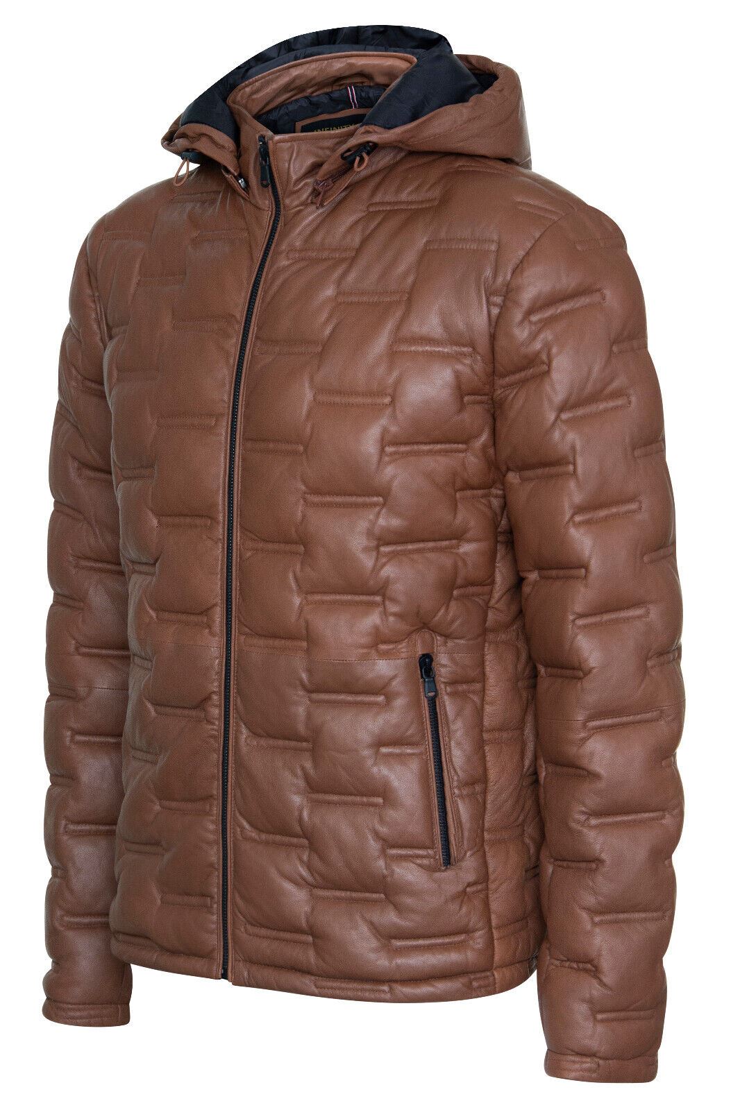 Mens Hooded Puffer Leather Bomber Jacket - Tadley - Image 6