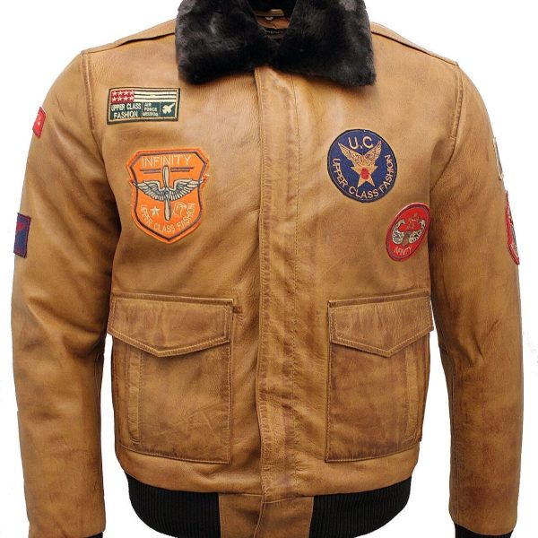Mens Nappa Leather Bomber Jacket-Colburn in Tan