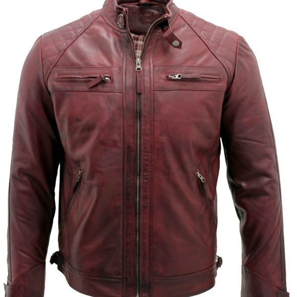 Men Classic Leather Quilted Biker Jacket-Silsden