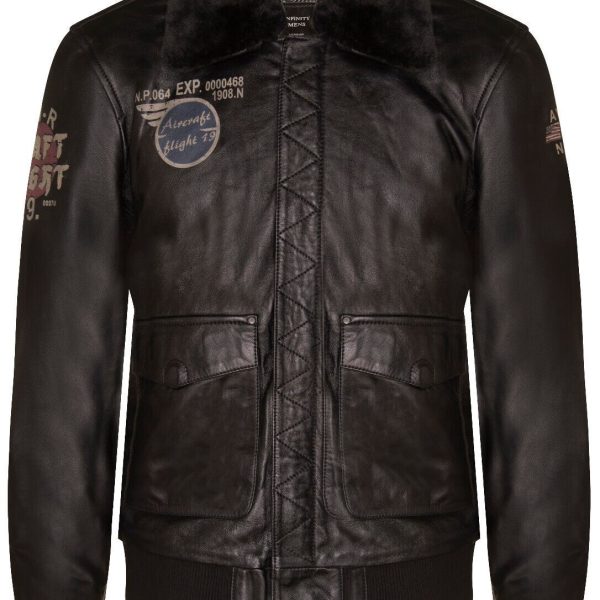 Mens Printed Leather Pilot Bomber Jacket - Croydon