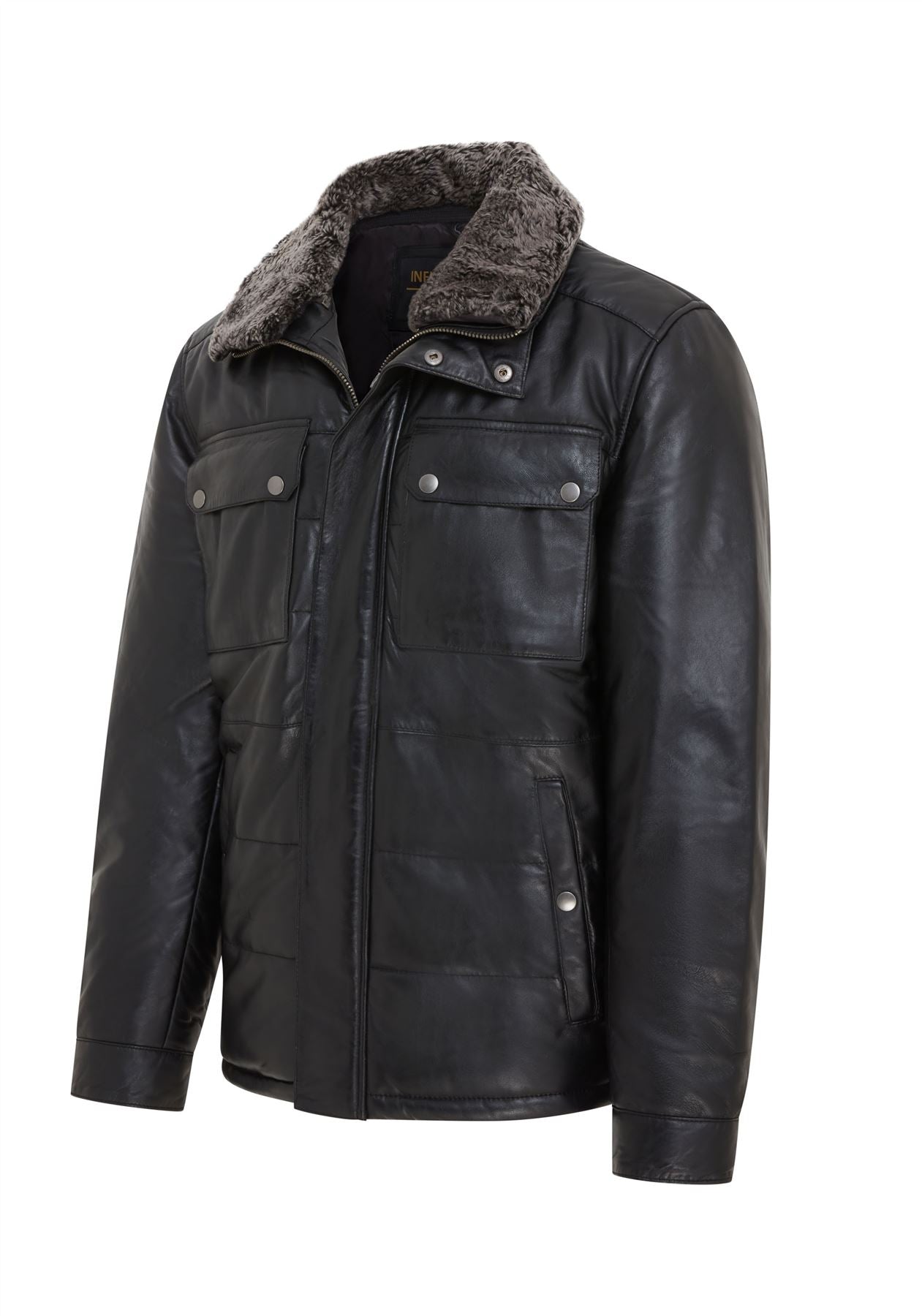 Mens Leather Puffer Quilted Jacket - Farsund - Image 9