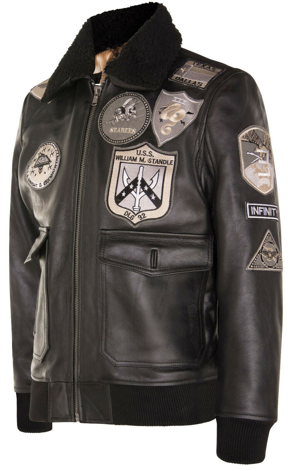 Mens A2 Top Gun Leather Bomber Jacket-Camborne - Image 2
