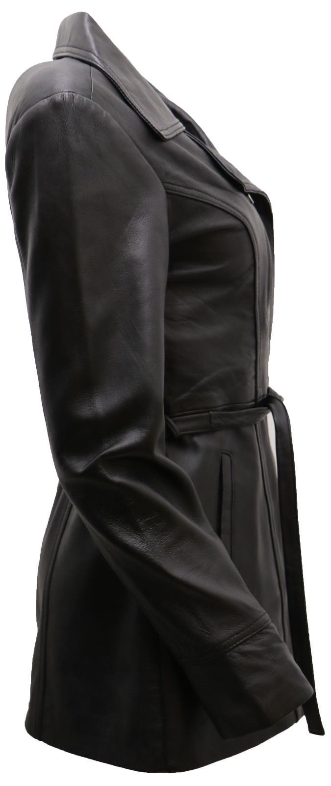 Womens Md Length Leather Biker Jacket-Okehampton - Image 11
