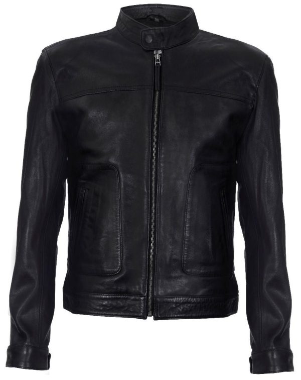 Mens Classic Fitted Leather Biker Jacket-Stockport