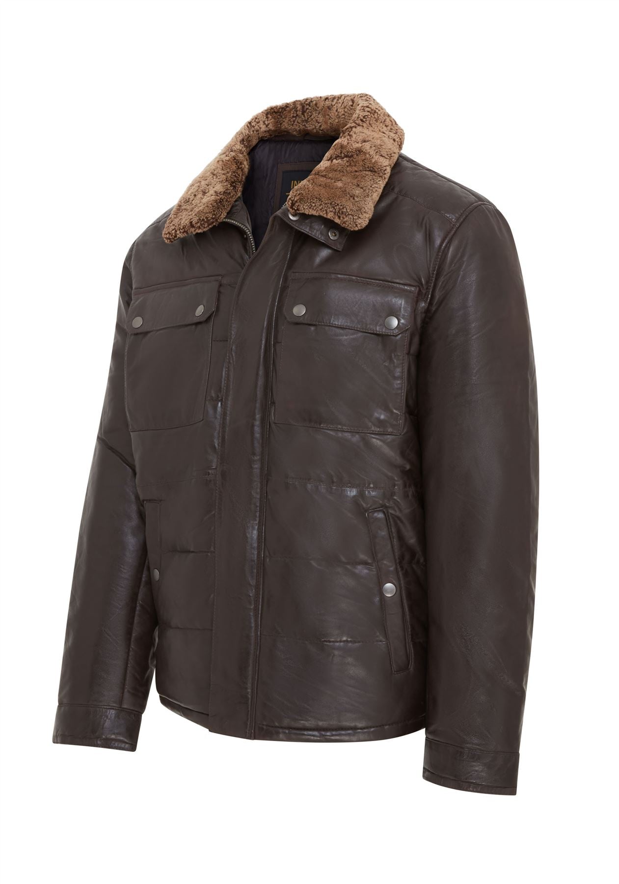 Mens Leather Puffer Quilted Jacket - Farsund - Image 3