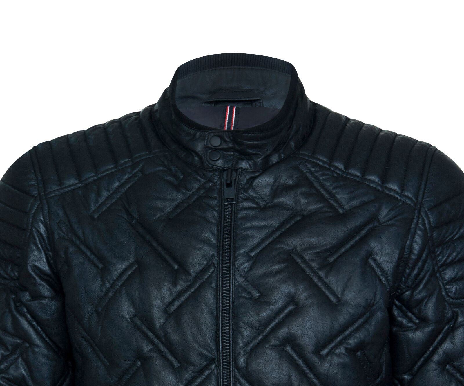 Mens Black Puffer Leather Biker Jacket - Tilbury - Image 5